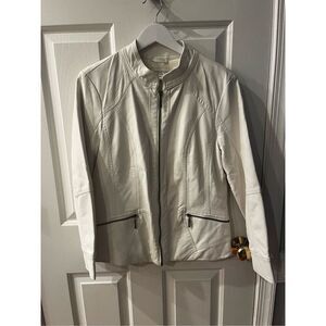 Christopher & Banks White Faux Leather Zipper Jacket sz S NWT